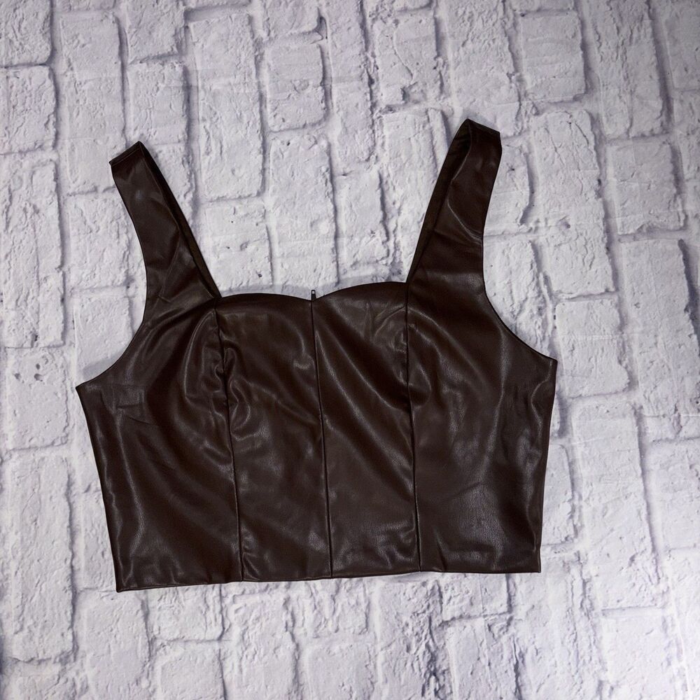 Y2K Brown Faux Leather Corset Crop Top – Ultra Pink Size L